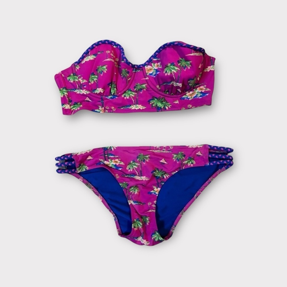 Hollister | Tropical Hawaiian Pink Bikini Size M-top L-bottom Swim Beach Pool‎